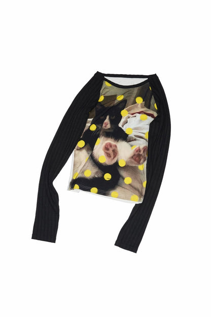 キャット＆ドッグ ドットプリントスリミングTシャツ　B4320