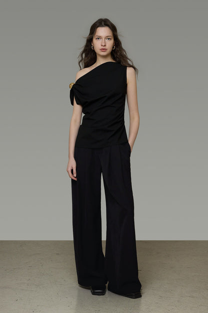 Black One-Shoulder Fitted Top B4773