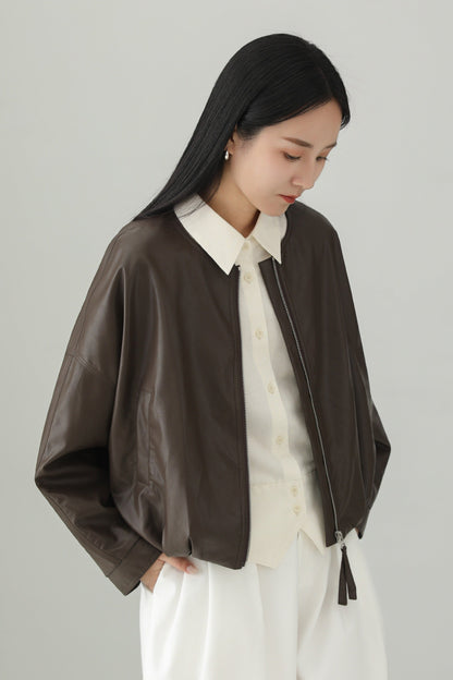 Minimalist PU Leather Cropped Jacket B4657