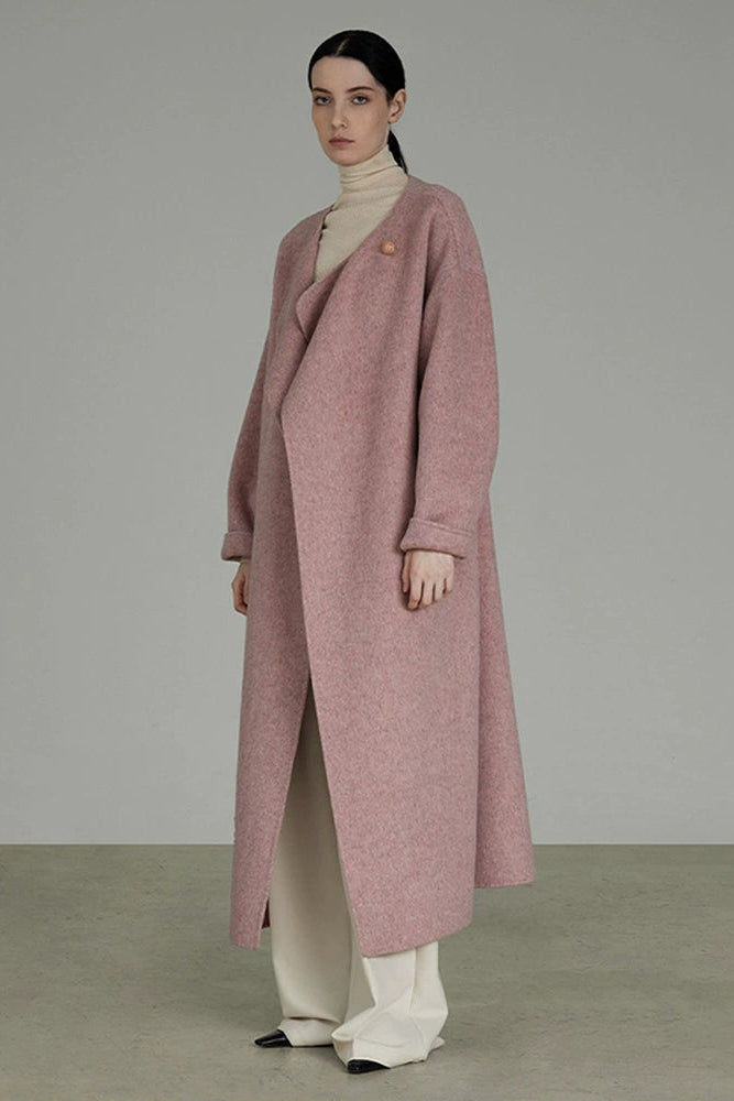 ダブルフェイスウールピンクロングコート　B4508