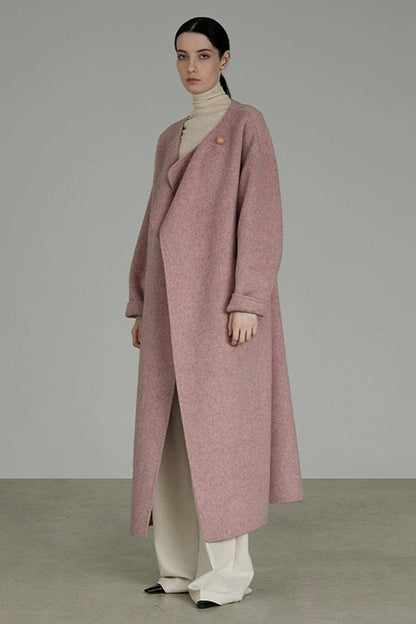 ダブルフェイスウールピンクロングコート　B4508