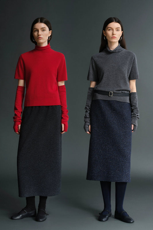 カシミアウールハイネック半袖セーター・アームスリーブ　B4482