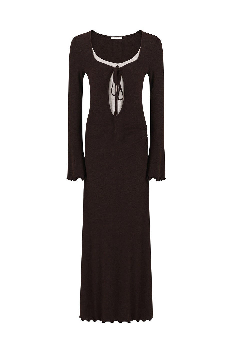 Bicolor Faux Layered Square Neck Flare Sleeve Dress B4940