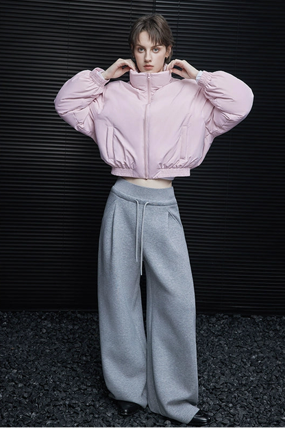 粉紅色高領短版羽絨外套 B4423