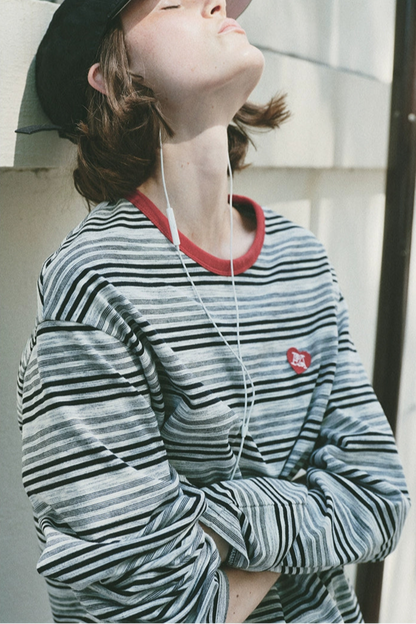 條紋撞色長袖T卹 B4215