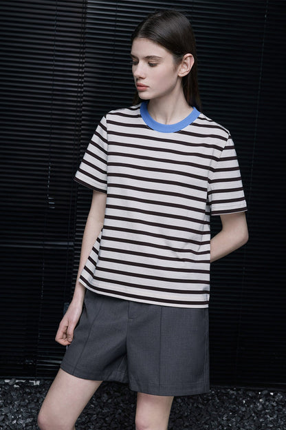 ブラック&ホワイトストライプ半袖Tシャツ　B4734