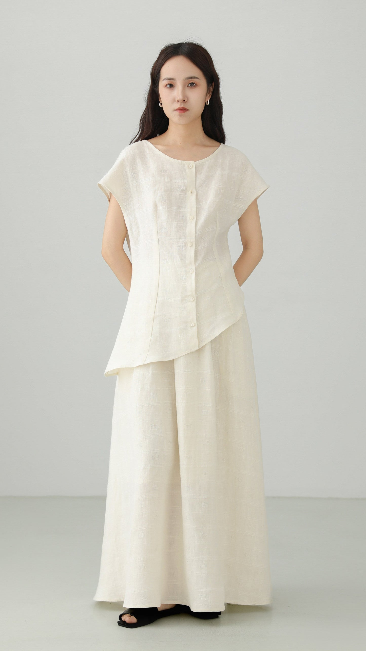 Minimal Linen Jacquard Long Skirt B4831