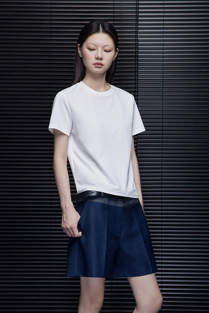 ホワイトクルーネックシンプルTシャツ　B4799