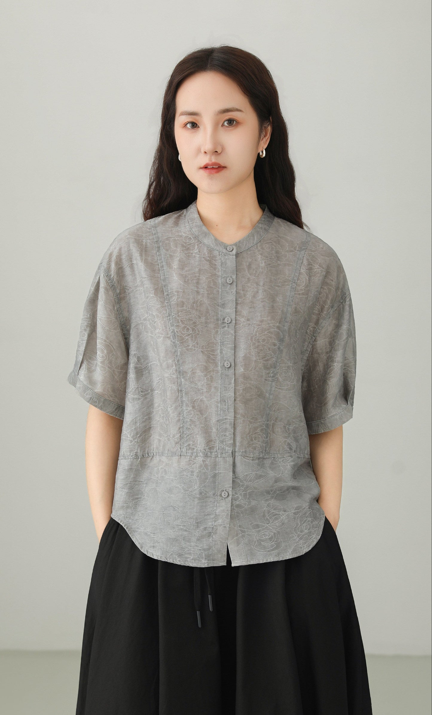 Art Style Tencel Blend Jacquard Blouse B4894
