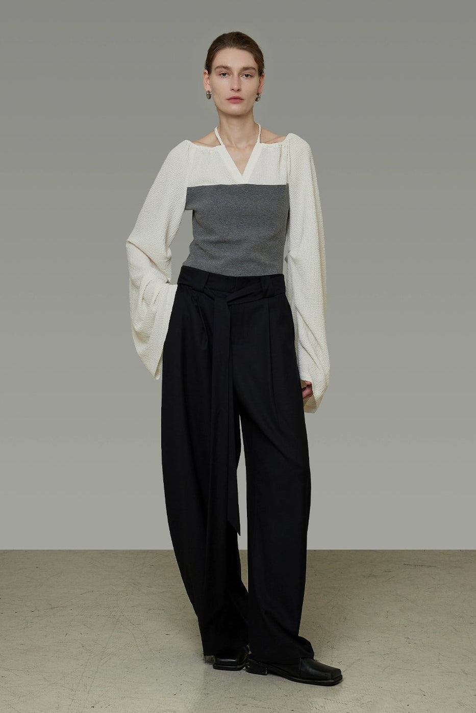 Color Block V-Neck Knit Top B4437