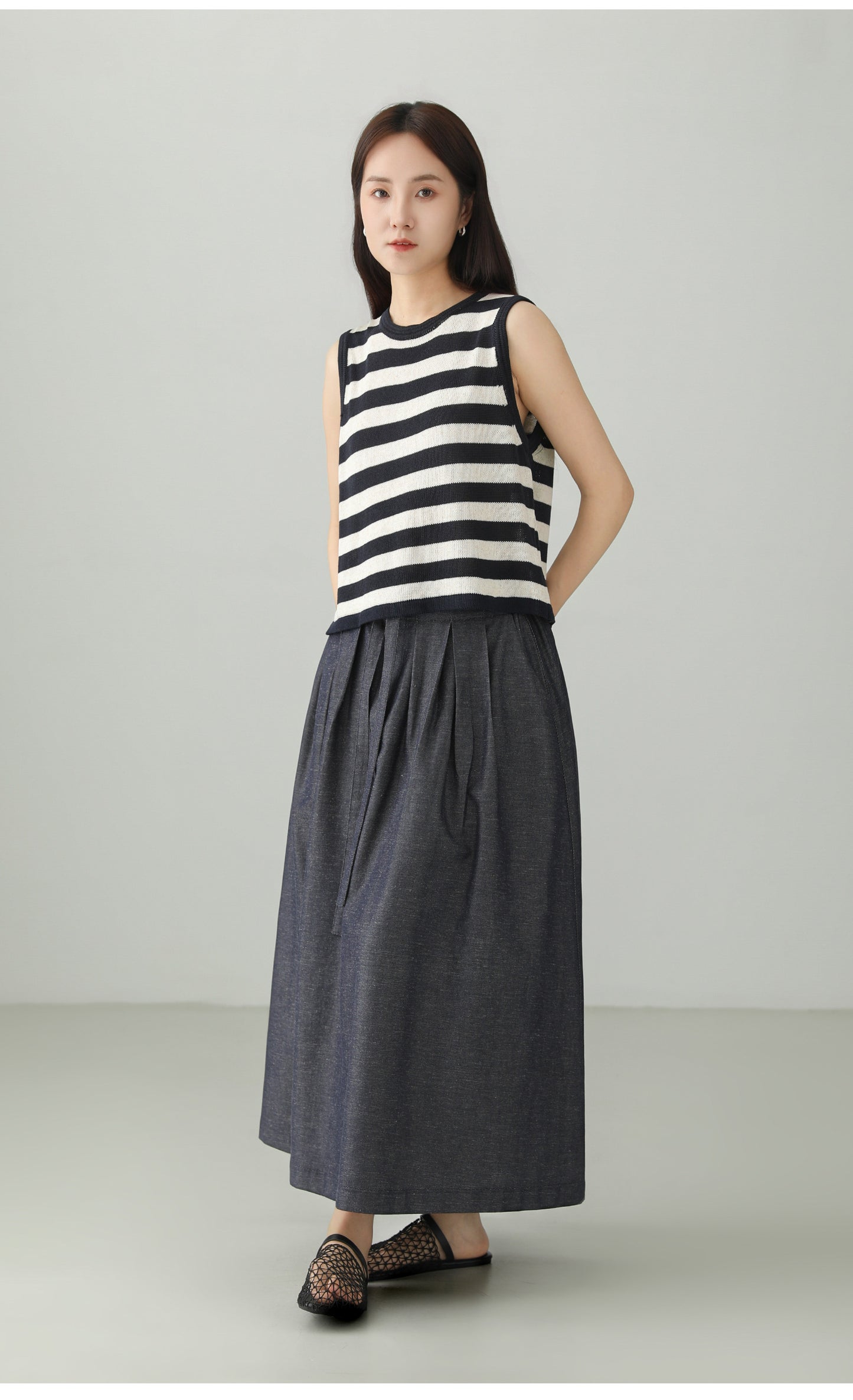 Cotton Linen Art Flare Skirt B4765