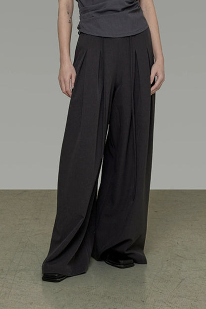 Lace-up double-pleated wide pants B4302