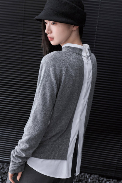 Gray Front/Back 2-Way Shirt-Layered Style Wool-Blend Knit B5025