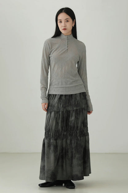 Half-high collar textured long-sleeved T-shirt B4275