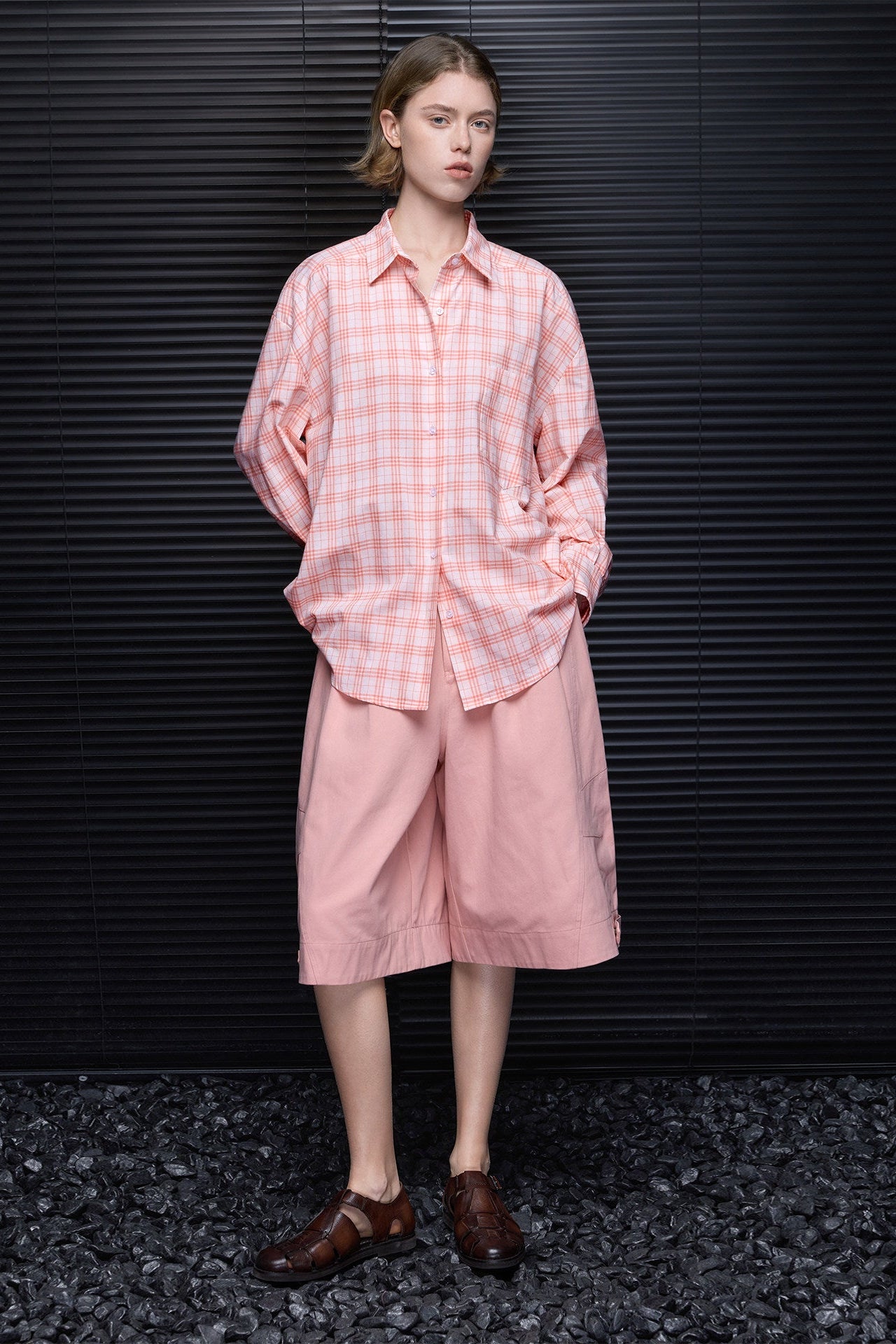 Retro Pink Cropped Wide Pants B4778