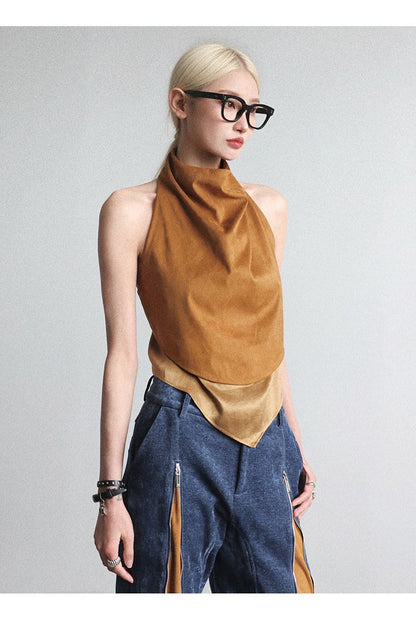 High-neck fake two-piece top B4649