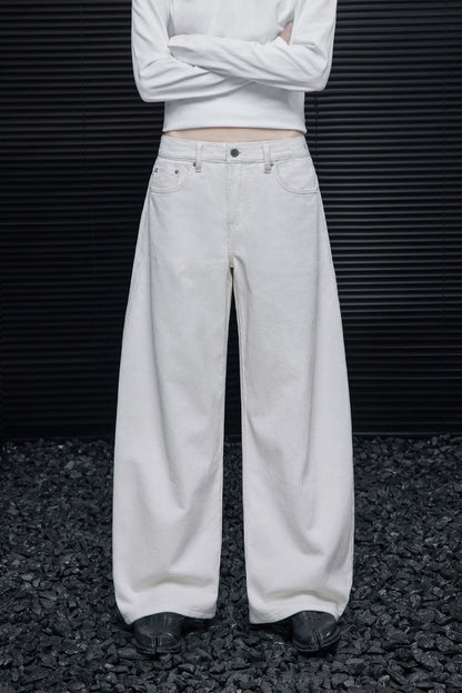 白色燈芯絨闊腿褲 B4548