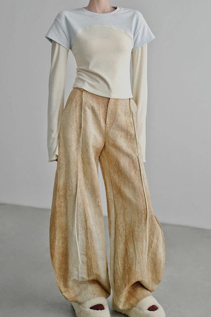 Fake two-piece flared long-sleeved T-shirt B4344