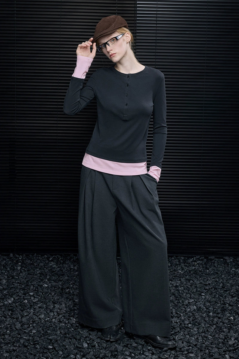 Gray Pink Fake Two-Piece T-Shirt B4551