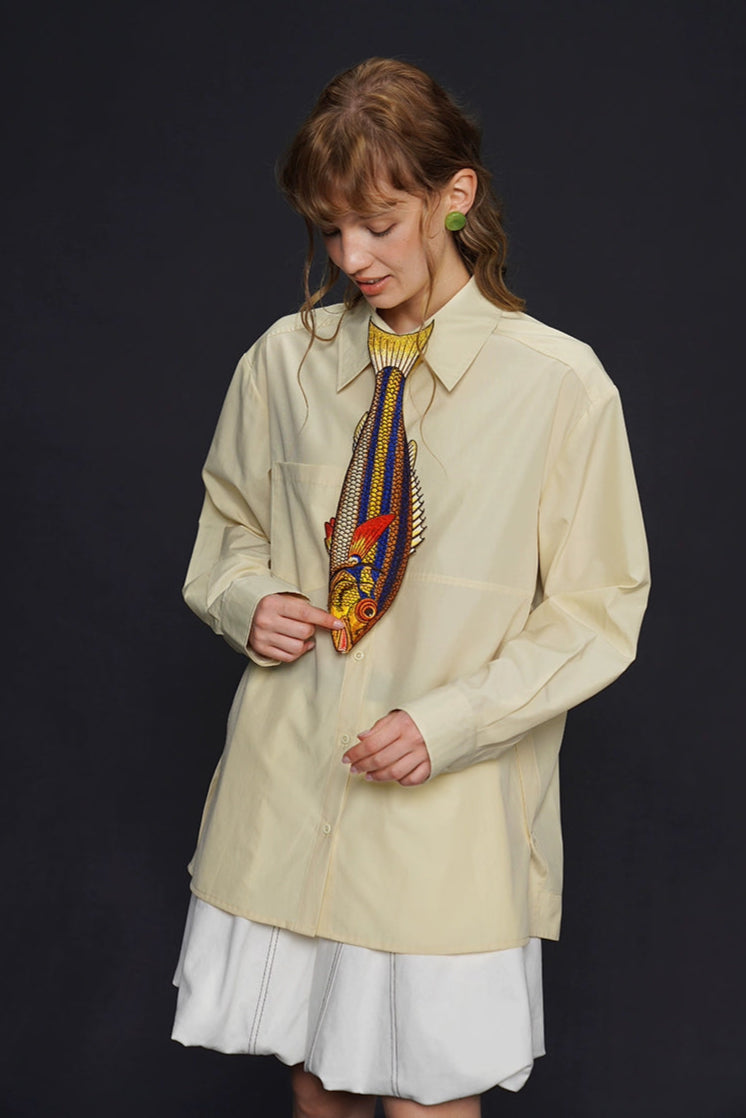 イエローフィッシュヴィンテージ刺繡ネクタイ　B4162