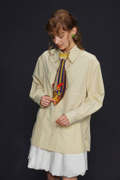 イエローフィッシュヴィンテージ刺繡ネクタイ　B4162