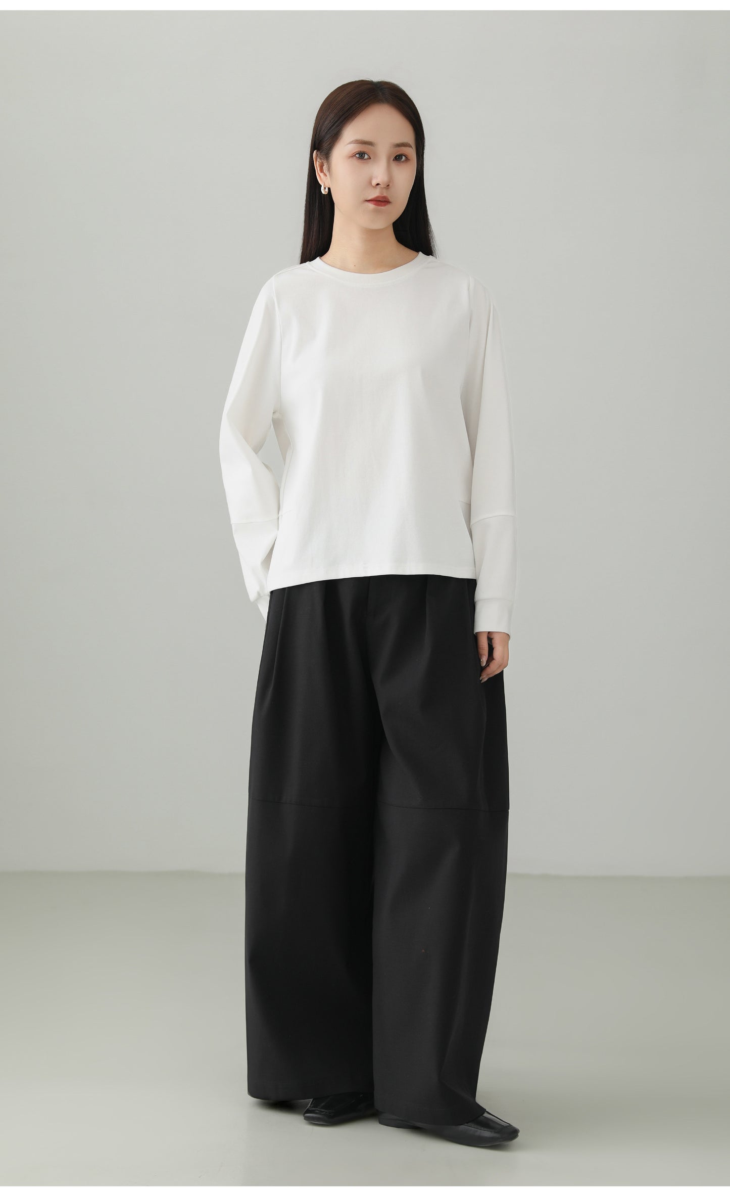 Cotton Stretch Minimal Loose Long Sleeve T-shirt B4727
