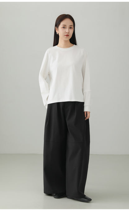 Cotton Stretch Minimal Loose Long Sleeve T-shirt B4727