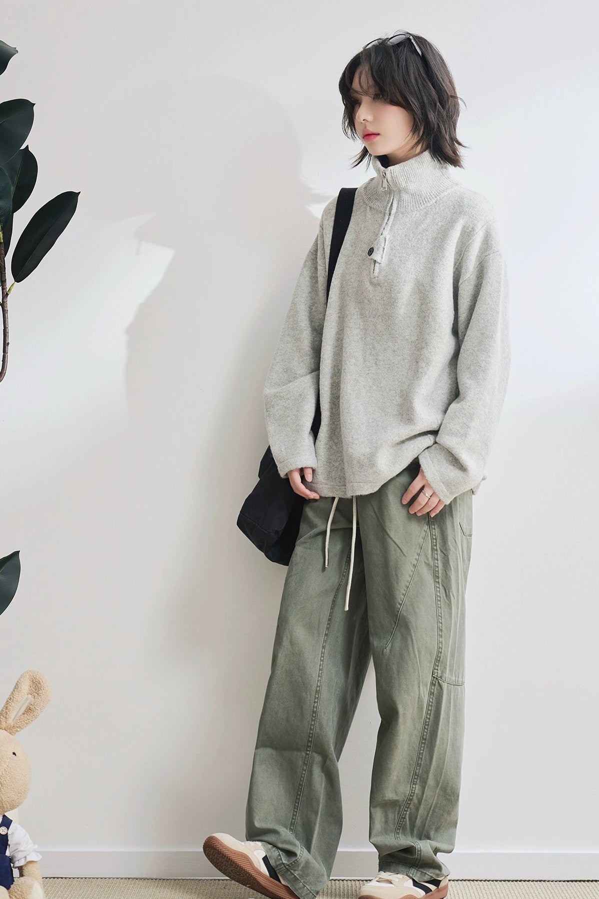 高領拉鍊寬鬆毛衣 B4429