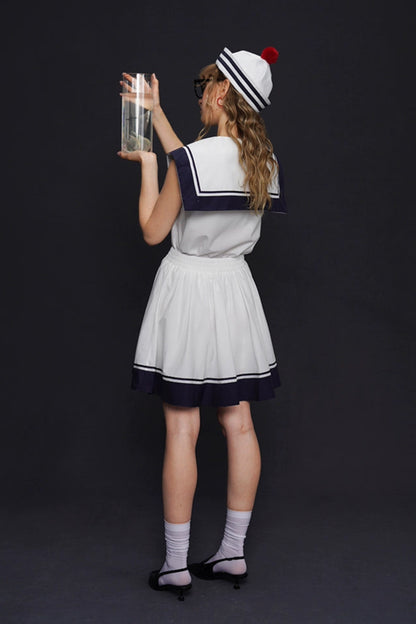 Marine sailor collar sleeveless top, skirt and suit B4155