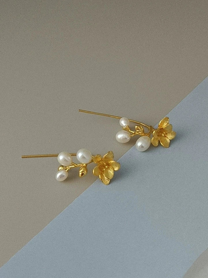 S925 Natural pearl freesia earrings B2745