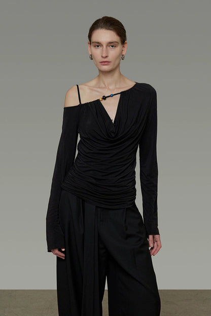 Asymmetrical off-shoulder knit top B4288