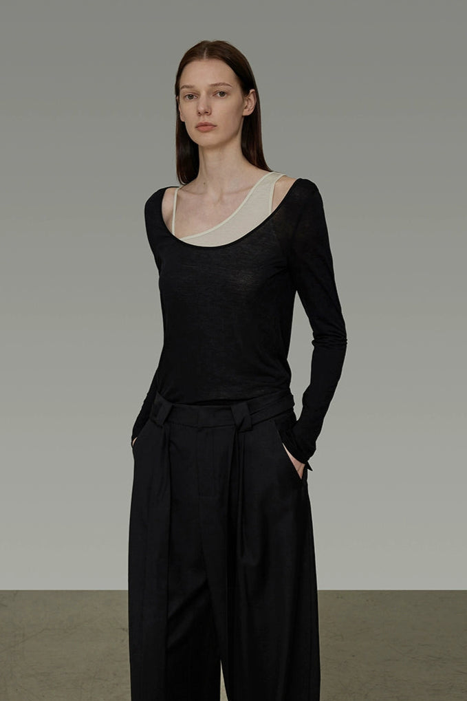 不對稱修身假兩件上衣 B4197