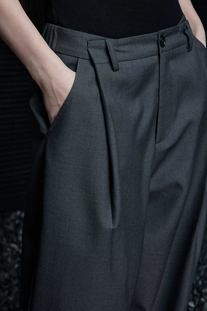 灰色中腰帥氣闊腿褲 B4116