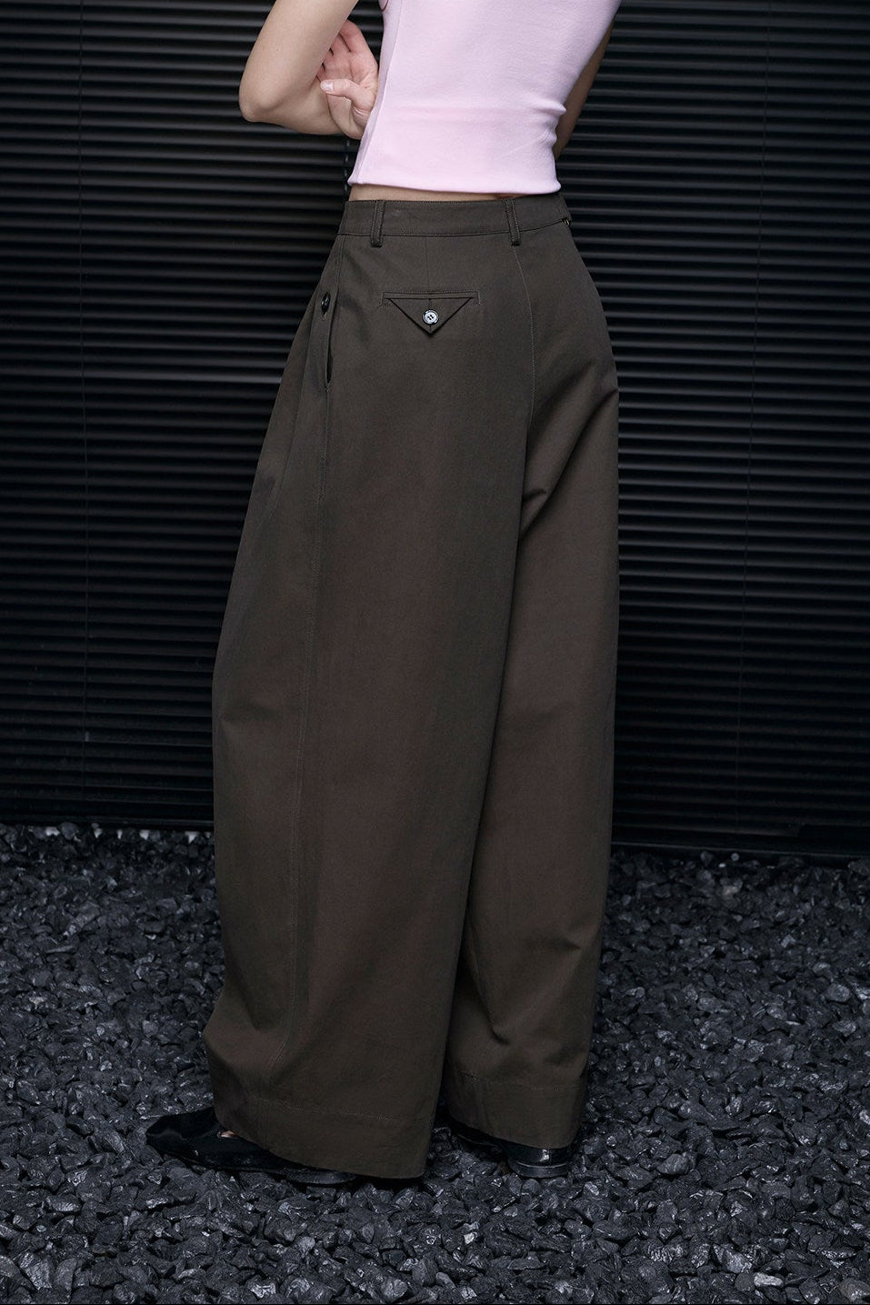 Cotton Brown Loose Drape Wide Pants B4708