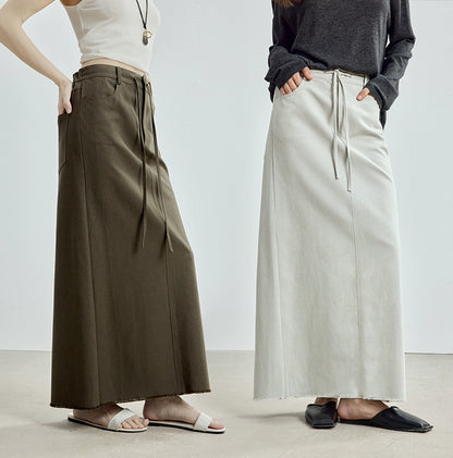 天絲棉開衩直筒裙 B4306