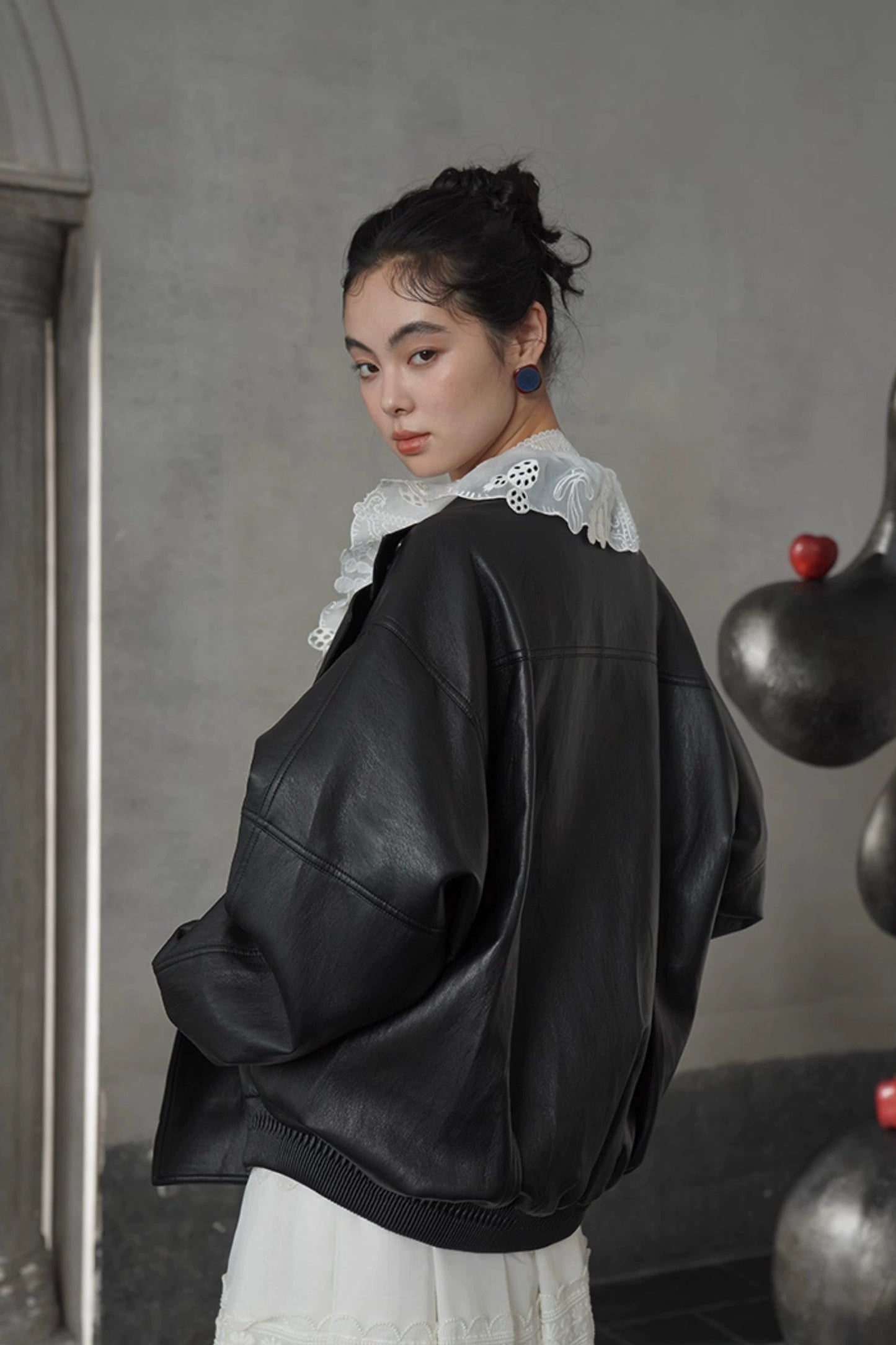 美國復古摩托車PU寬鬆夾克 B4458