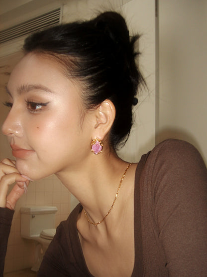 Pink ice crystal vintage earrings B2685