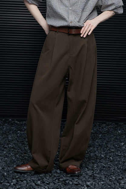ダークブラウンテンセルコットンワイドパンツ　B4356
