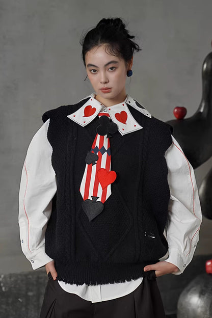 フレンチスイートトランプ刺繍カラーシャツ　B4581