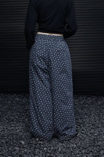 ネイビーブルー小花柄ワイドパンツ　B4367