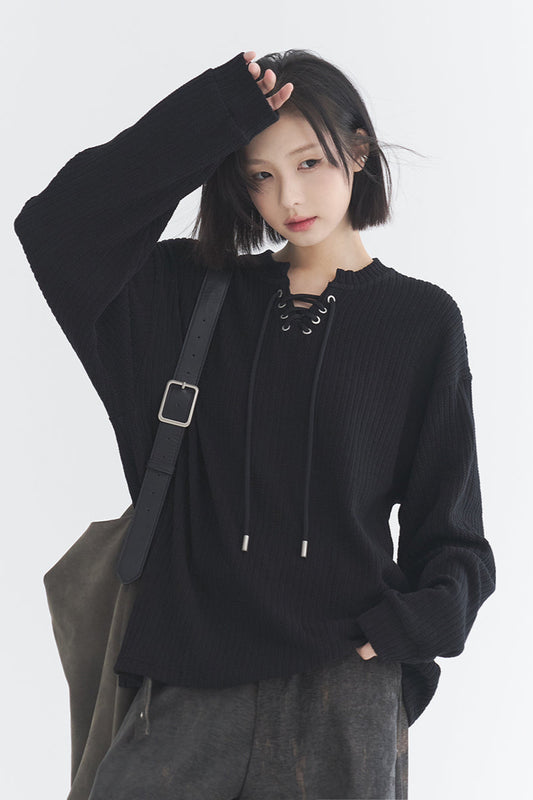 V領蕾絲蘋果寬鬆T卹B3743