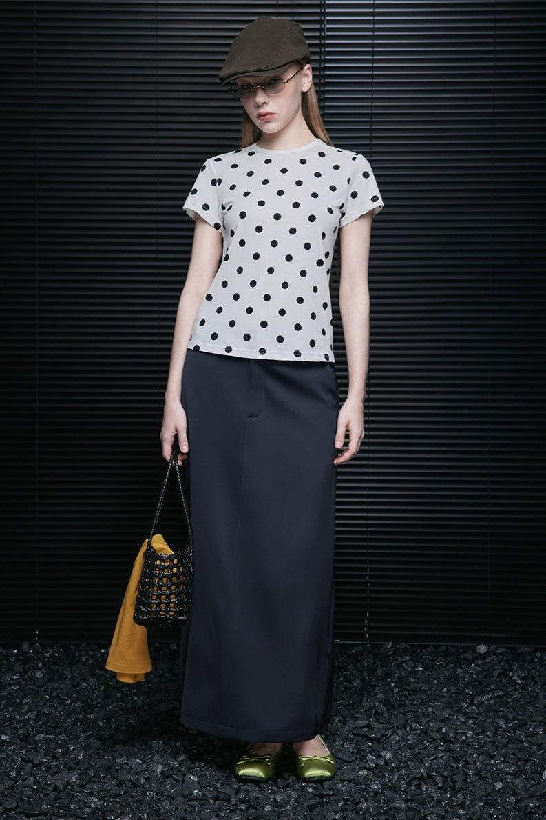 White polka dot short sleeve T-shirt B4055
