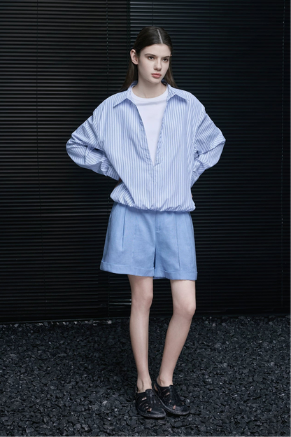 ストライプVネックフェイクツーピースシャツ　B4714