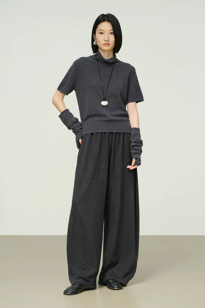 ブラックテクノロジーシンプルゴムウエストワイドパンツ　B4483