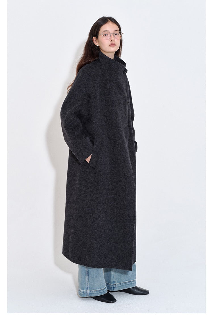 Minimalist wool stand collar double-face coat B4407