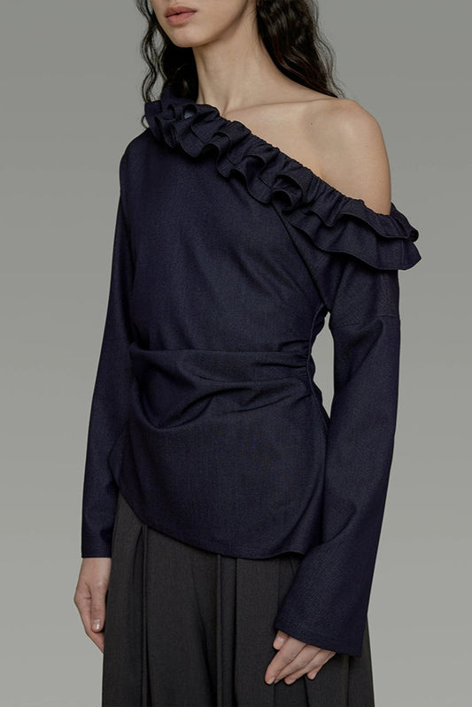 荷葉邊領單肩懶人上衣 B4290