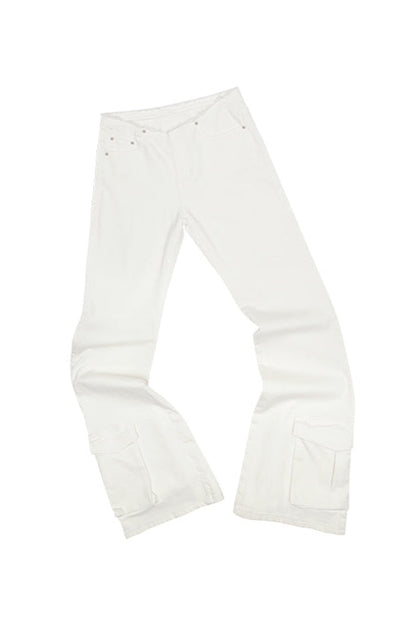 大口袋水洗帆布復古喇叭褲 B3792