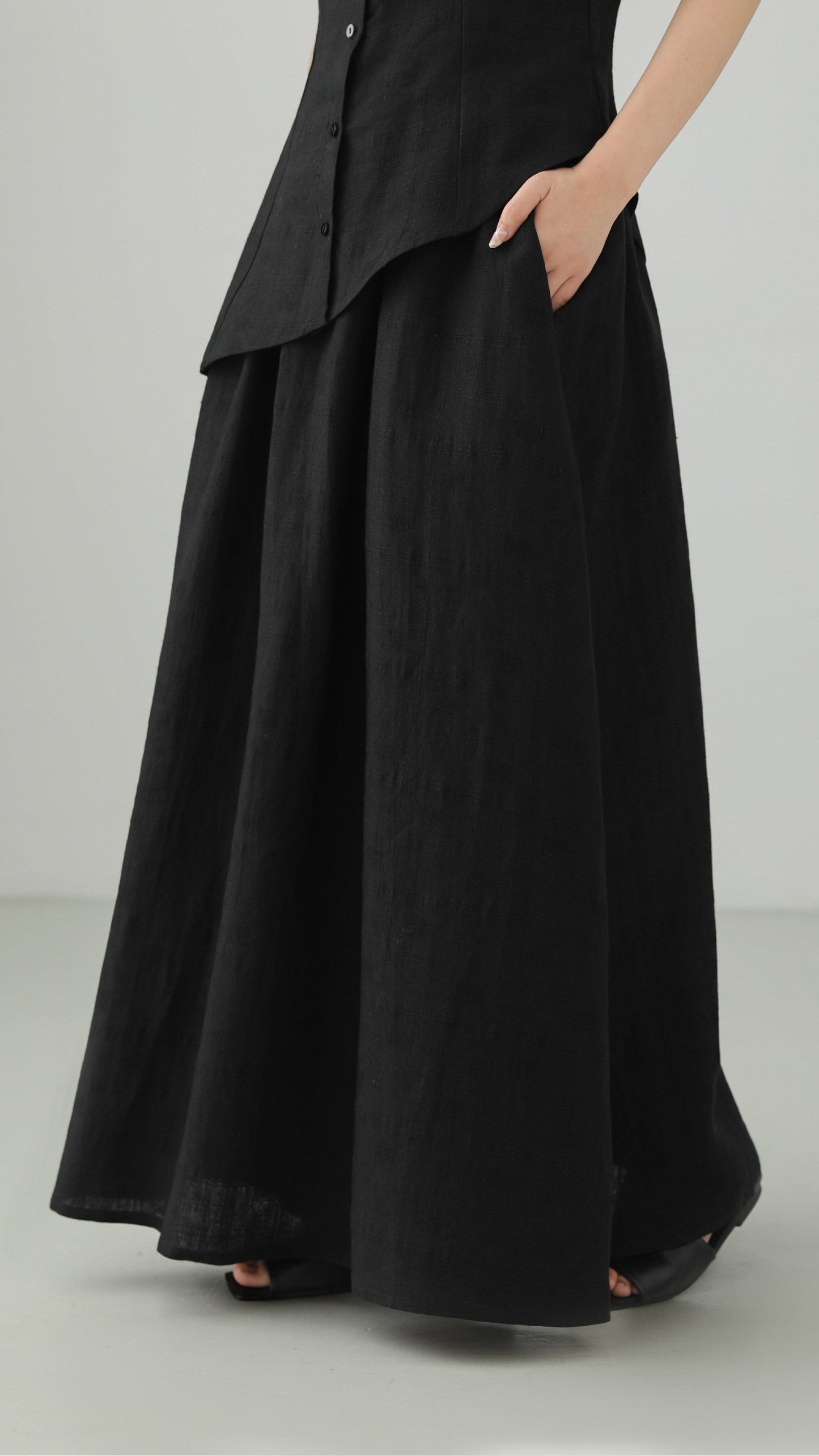 Minimal Linen Jacquard Long Skirt B4831