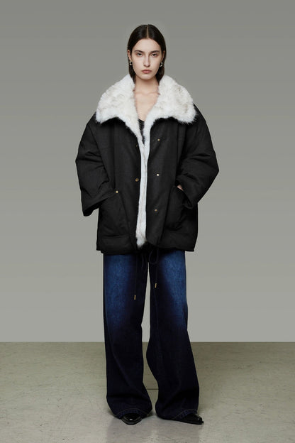 人造毛皮可拆式領加厚外套 B4492
