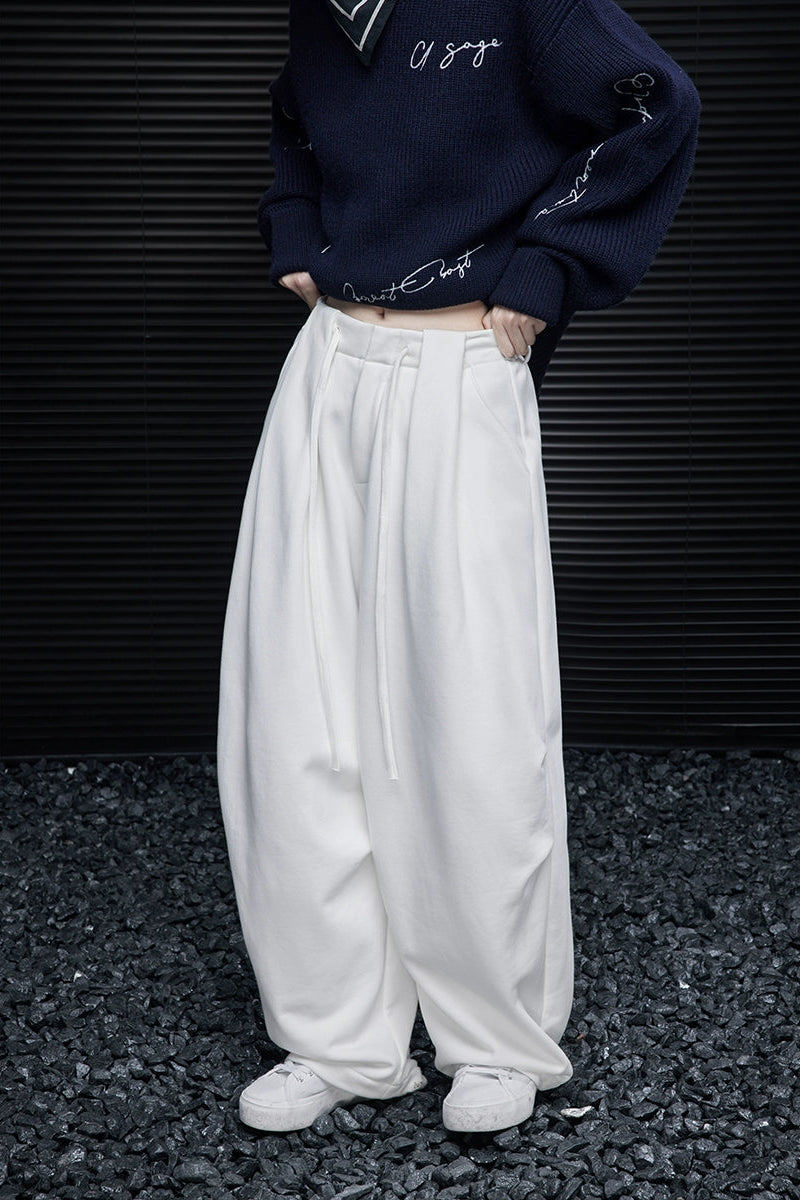 ホワイトフリーススウェットルーズワイドパンツ　B4365